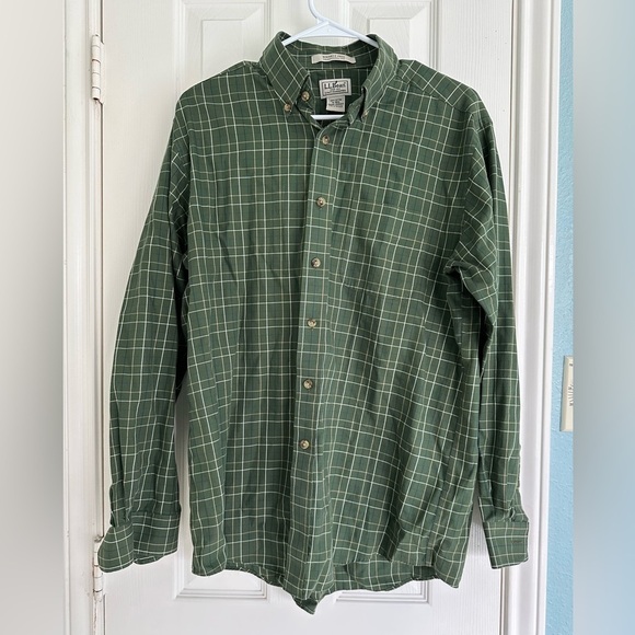 L.L. Bean Other - Mint L.L. BEAN Wrinkle Resistant SHAMROCK PLAID Cotton Button Front Shirt sz M